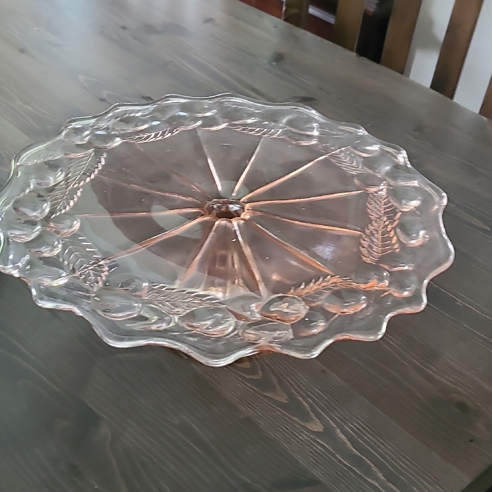 Elegant Pink Glass Cake Platter